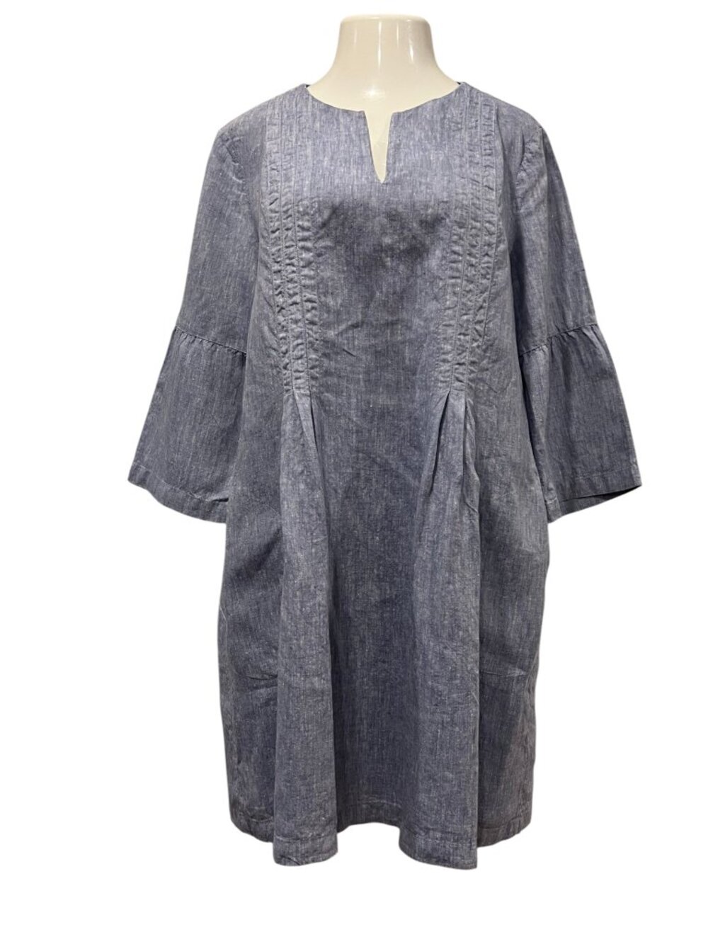 J Jill Love Linen 3/4 Sleeves Knee-Length Dress, Chambray Blue, XL
